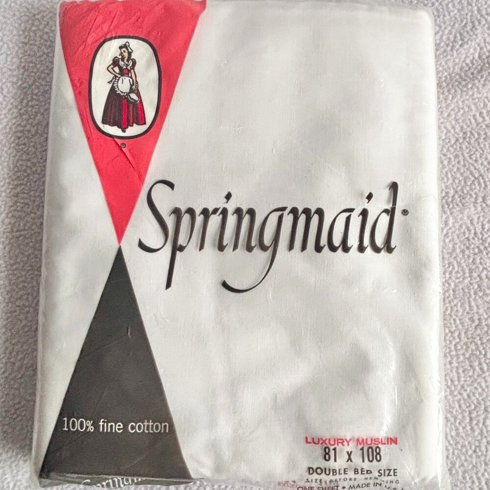 1960s 1970s Springmaid White Cotton Double Bed Cotton Muslin Flat Sheet Unuaws